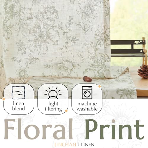 Vintage Floral Linen Curtains 84 Long for Living Room 2 Panels (Green / 38"W x 84"L (Pack of 2))