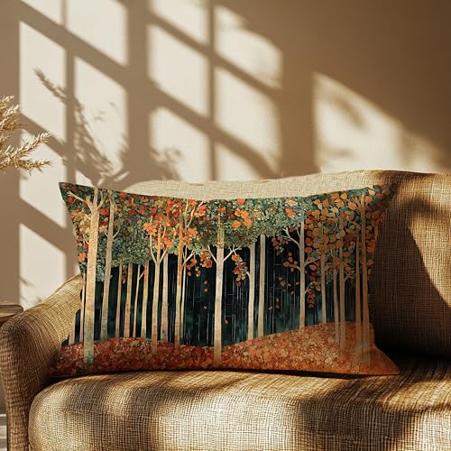 Rustic William Morris Inspired Autumn Forest Decor Pillow Covers 18x18 Double (Forest-orange 08 / 20" x 12" (Pack of 1))