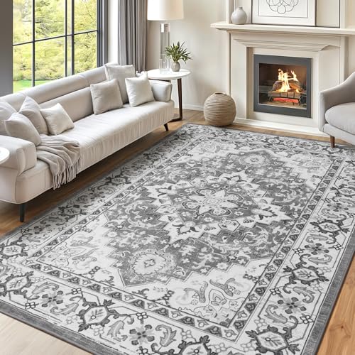 6x9 Area Rugs for Living Room Bedroom (Floral Grey / 6' x 9' (Rectangular))