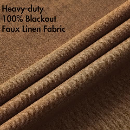 100% Blackout Linen Curtains for Bedroom 52x108 Inches Brown (Brown / 52"W x 108"L (Pack of 2))