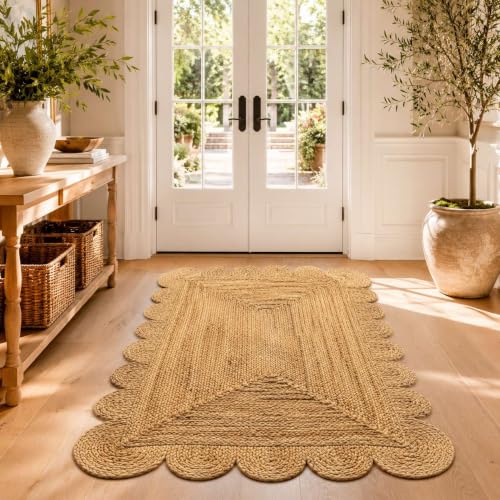 Scalloped Natural Jute Area Rug 4x6 Ft (Natural / 4' x 6' (Rectangular))