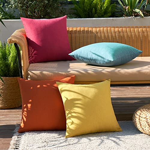 Pack of 4 Decorative Outdoor Throw Pillow Covers Linen Waterproof Pillow Covers Summer Farmhouse Cushion Cases for Patio Garden Tent Balcony Couch Sofa 16x16 Inch Red (16" x 16" (Pack of 4) / Red/Turquoise)