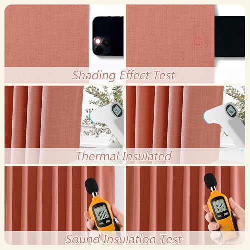 100% Blackout Curtains 90 Inch Length 2 Panels Set for Living Room Bedroom Back Tab Thermal Insulated Black Out Linen Drapes Room Darkening Coral (Coral / 52"W x 90"L (Pack of 2))