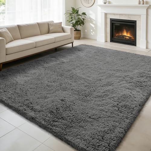 6x9 Fluffy Area Rug for Living Room (Deep Grey / 6' x 9' (Rectangular))
