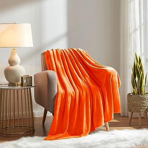 Super Soft Fall Throw Blanket Premium Silky Flannel Fleece Twin Size Orange Microfiber Lightweight Blanket All Season Use (Orange / Twin(60"x80"))