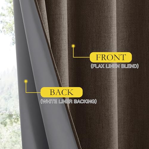 Coffee Vintage Linen 100% Blackout Curtains for Living Room (52"W x 48"L (Pack of 2) / Coffee)