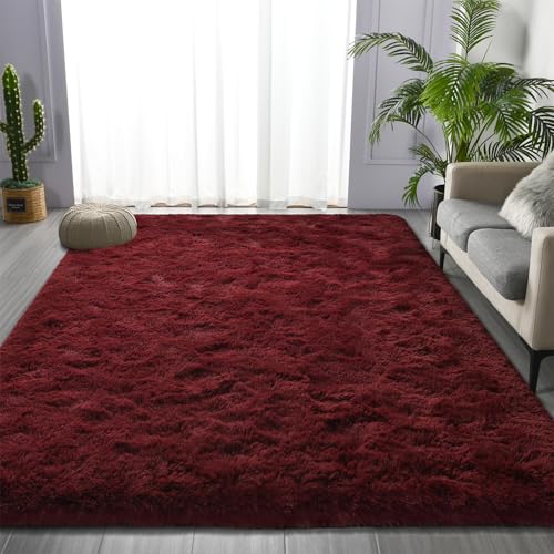 Large Shag Area Rugs 5 x 8 (Burgundy / 5' x 8' (Rectangular))