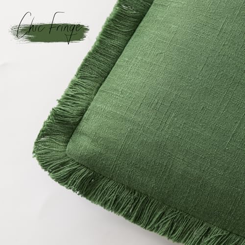 Decorative Linen Fringe Throw Pillow Covers 20×20 Forest Green (20" x 20" (Pack of 2) / Forest Green)