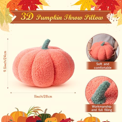 1 Pcs 3D Pumpkin Pillow Fall Decor Halloween Cushions (Pink)