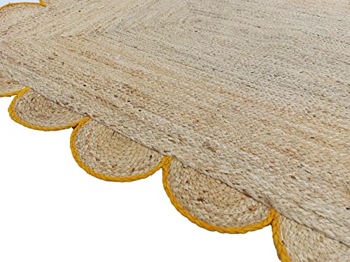 Scalloped Natural Jute Area Rug (8'x10' (Rectangular) / Yellow)