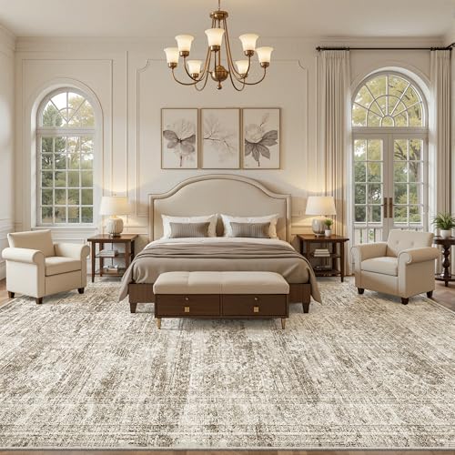 12x15 Washable Area Rugs Soft Living Room Rug Abstract Brown (Brown / 12' x 15' (Rectangular))