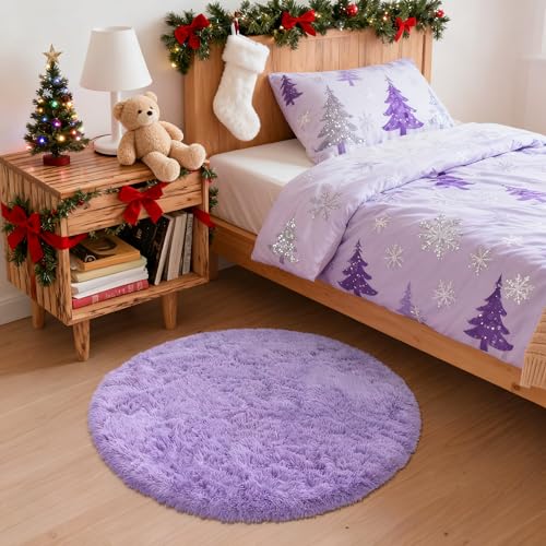 Light Purple Round Rugs for Bedroom (2 Ft Round / Light Purple)