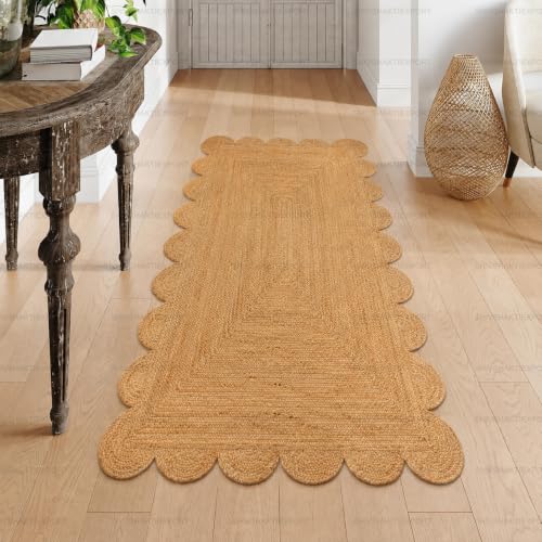 Scalloped Natural Jute Area Rug (Natural / 2'6" x 6' (Rectangular))