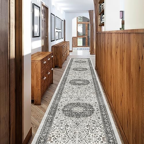 Hallway Washable Runner Rug (2'6" x 12' (Rectangular) / Grey)