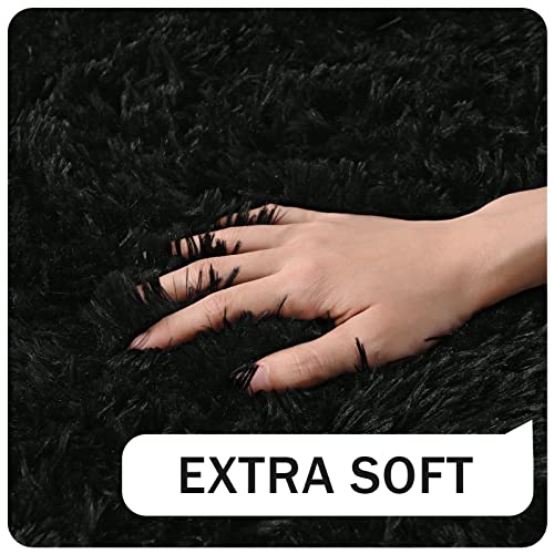 Shag Fluffy Area Rug for Bedroom Girls Living Room (5' x 8' (Rectangular) / Black)