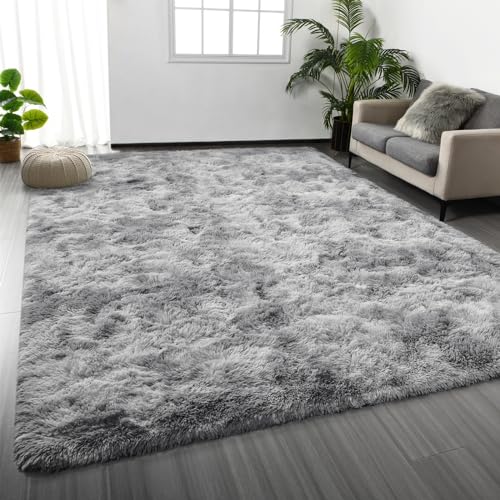 Shag Area Rug (Tie-dyed Light Grey / 4 x 6 ft)