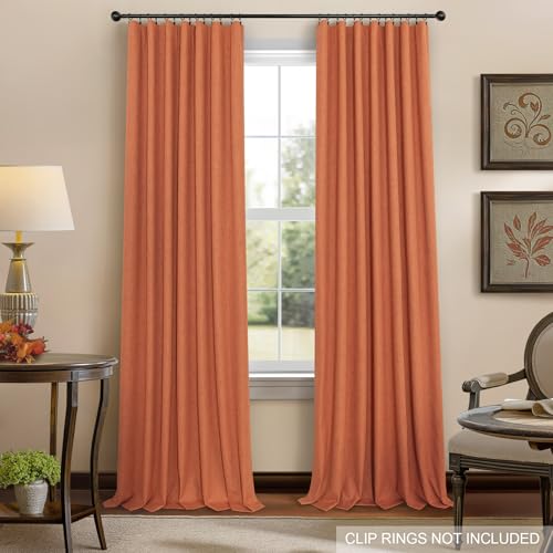 Burnt Orange 100% Blackout Window Curtain Panels Light Blocking Linen Boho Black Out Drape for Nursery 84 Inch Long Thermal Insulated Draperies for Living Room Bedroom Fall Decor 2 Pieces 52x84 Length (Burnt Orange / 52"W x 84"L (Pack of 2))