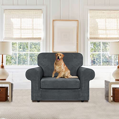 Velvet Stretch 2 Pieces Chair Sofa Slipcovers Washable (Small / Dark Grey)