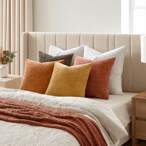 Decorative Chenille Fall Pillow Covers Orange Brown 20x20 Pack of 4 (20" x 20" (Pack of 4) / Orange/Yellow)