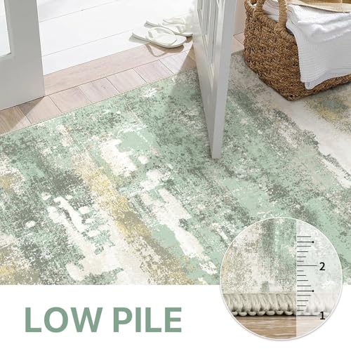2x12 Green Abstract Runner Rug (Light Green/Cream / 2' x 12' (Rectangular))