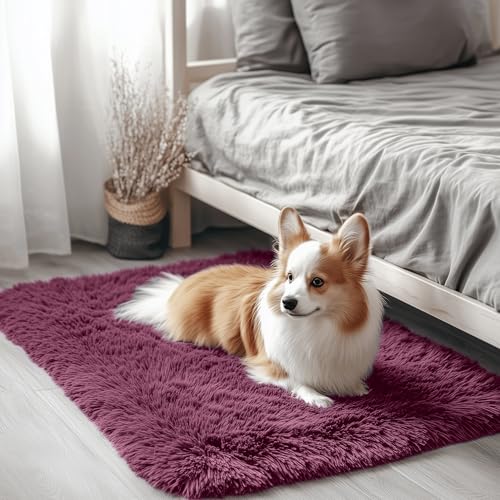 2x3 Machine Washable Small Bedside Rug (2x3 Ft / Burgundy)