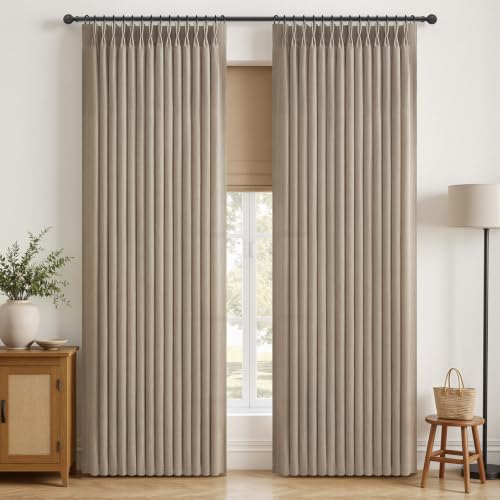 Extra Long 112 Inch Burlywood Birch Light Filtering Pinch Pleat Curtains (Burlywoodbirch / 40"W x 112"L (Pack of 2))
