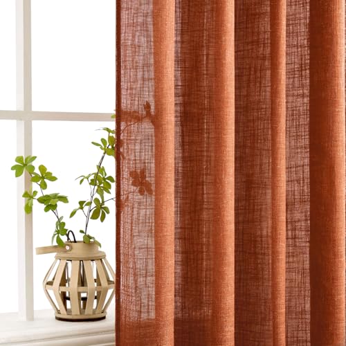 Rust Fall Linen Curtains 52x90 Inch 2 Panels for Bedroom Living Room (52"W x 90"L (Pack of 2) / Rust)