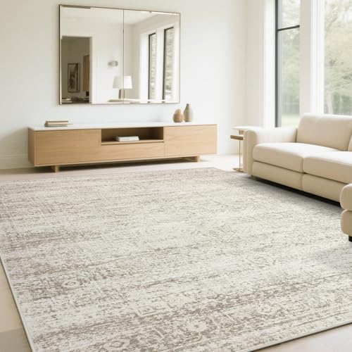 Washable Rugs 6x9 Area Rugs for Living Room (6' x 9' (Rectangular) / Beige-ivory-cream-brown-camel)