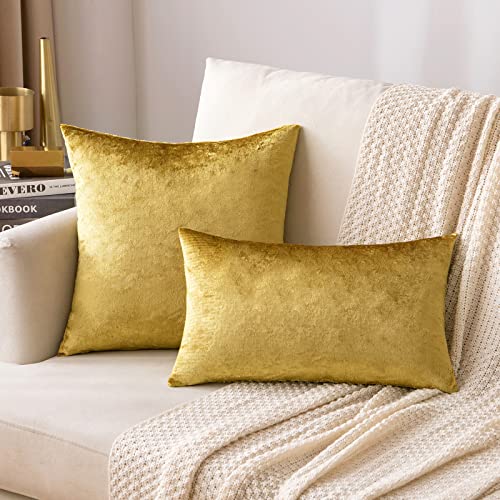 12x20 Inch Lumbar Velvet Throw Pillow Covers Golden (20" x 12" (Pack of 2) / Golden)