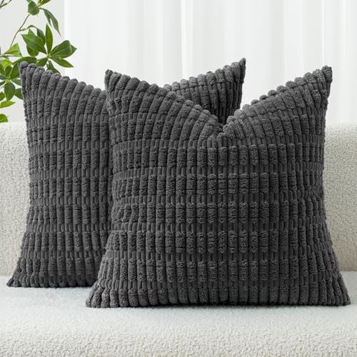 Corduroy Decorative Throw Pillow Covers 16x16 Dark Grey Pack of 2 (Dark Grey / 16" x 16" (Pack of 2))