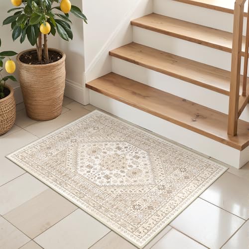 2x3 Entryway Rug Washable Rug Runner for Kitchen (Cream/Beige / 2' x 3' (Runner))