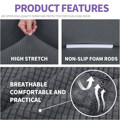 Stretch Oversized Couch Cover Universal Sofa Covers for Living Room Dogs Pet Furniture Protector Spandex Extra Large Sofa Slipcovers with Anti Slip Foam Sticks (Dark Grey / X-Large (92"-115"))
