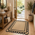 3x5 Ft Scalloped Natural Jute Area Rug (Black / 3' x 5' (Rectangular))