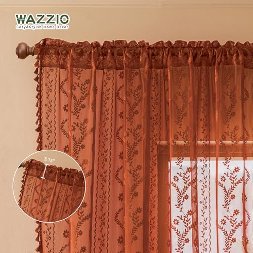 Boho Lace Curtains 63 Inch 2 Panels (Terracotta / 52"W x 63"L (Pack of 2))