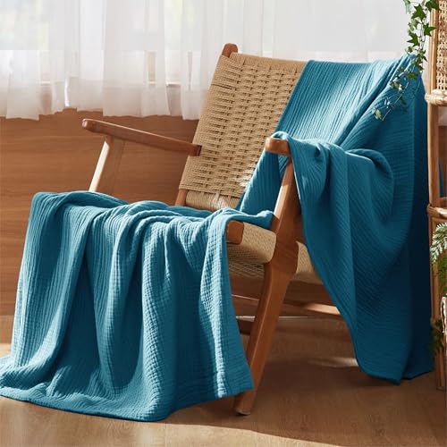 100% Cotton Muslin Blanket Twin XL for Bed (01 - Teal / Twin XL (66" X 90"))