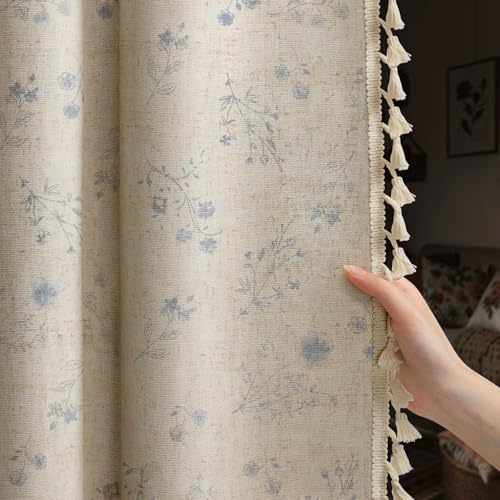 Boho Floral 100% Blackout Curtains 84 Inch 2 Panels Light Blue (Blackout Light Blue / 52"W x 84"L (Pack of 2))
