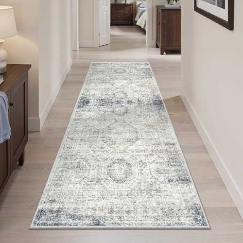 Runner Rug 2x5 Washable Non (Blue/Ivory / 2' x 5' (Runner))
