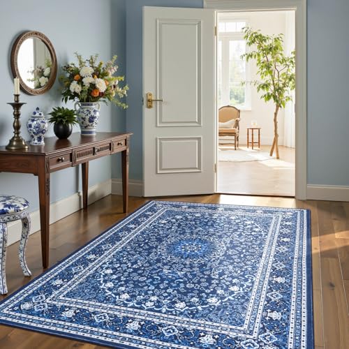 6x9 Area Rugs for Living Room (Oriental Dark Blue / 6' X 9' (Rectangular))