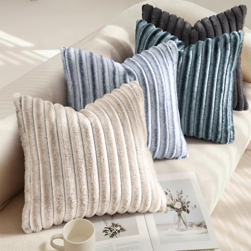 Fall Faux Fur Throw Pillow Covers 26x26 Set of 2 Blue Grey (Blue Grey / 26" x 26" (Pack of 2))