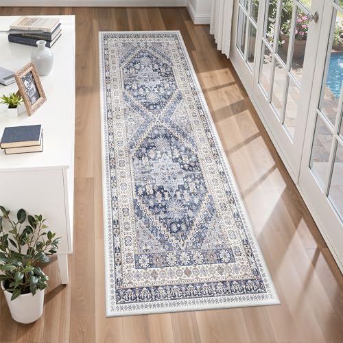 2x6 Runner Rug Non Slip (Blue/Beige / 2' x 6' (Runner))
