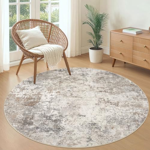 5ft Round Area Rug Living Room Rugs (Brown Grey / 5' (Round))