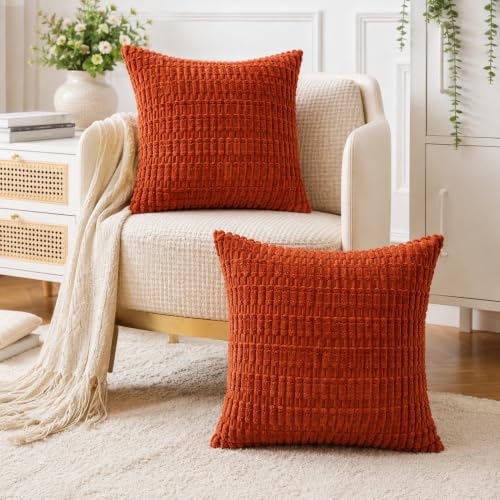 Pack of 2 Corduroy Decorative Throw Pillow Covers 16x16 Inch (Rust / 16" x 16" (Pack of 2))