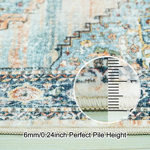 3x8 Washable Runner Rug Blue Vintage Rugs for Hallway (Blue / 3' x 8' (Rectangular))