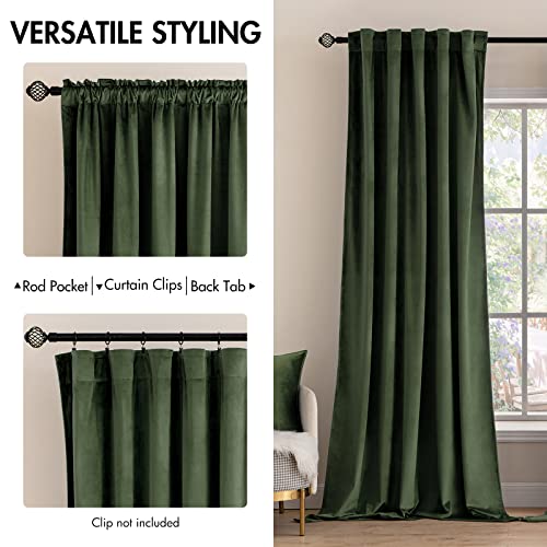 Velvet Curtains 52x92 inches 2 Panels Olive Green Blackout Curtains (Olive Green / 52"W x 92"L (Pack of 2))