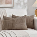 Set of 2 Light Brown Patchwork Corduroy Decorative Soft Striped Modern Accent Cushion Case Farmhouse Boho Neutral Throw Pillow Covers for Chair Couch Bed Sofa Living Room 32x16 Inch (Light Brown / 32" x 16" (Pack of 2))