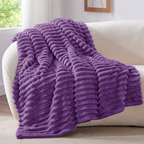 Ribbed Purple Throw Blanket for Couch (Purple / Throw(50"x60"))