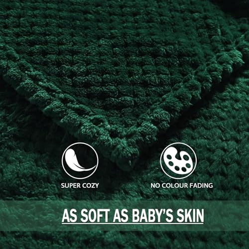 Large Waffle Fleece Throw Blanket for Couch (Green / 50x70 in)