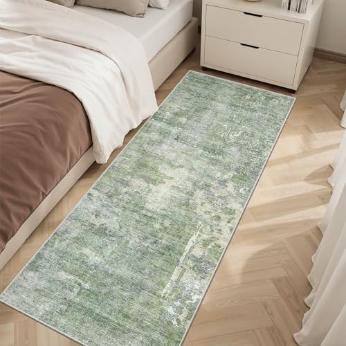 Abstratc Runner Rug 2x6 Kitchen Hallway Runners Green (Green/Ivory / 2' x 6' (Runner))