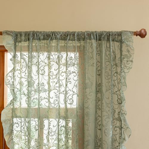 Sage Green Lace Kitchen Curtains (59"W x 45"L (Pack of 2) / Sage Green)