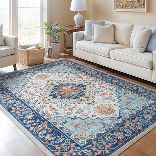 6x9 Area Rugs for Living Room Bedroom (Floral Blue / 6' x 9' (Rectangular))